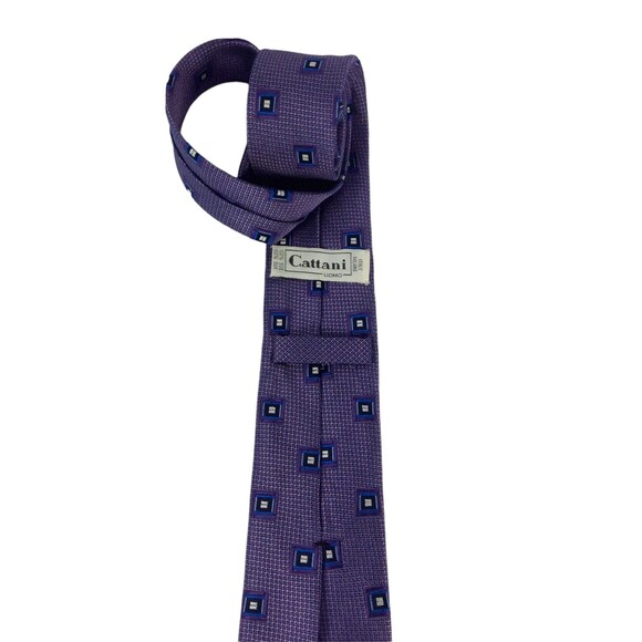 Cattani Uomo Milan Italy Men’s Tie Purple Blue Gray Geometric 100% Silk Necktie - Picture 3 of 3